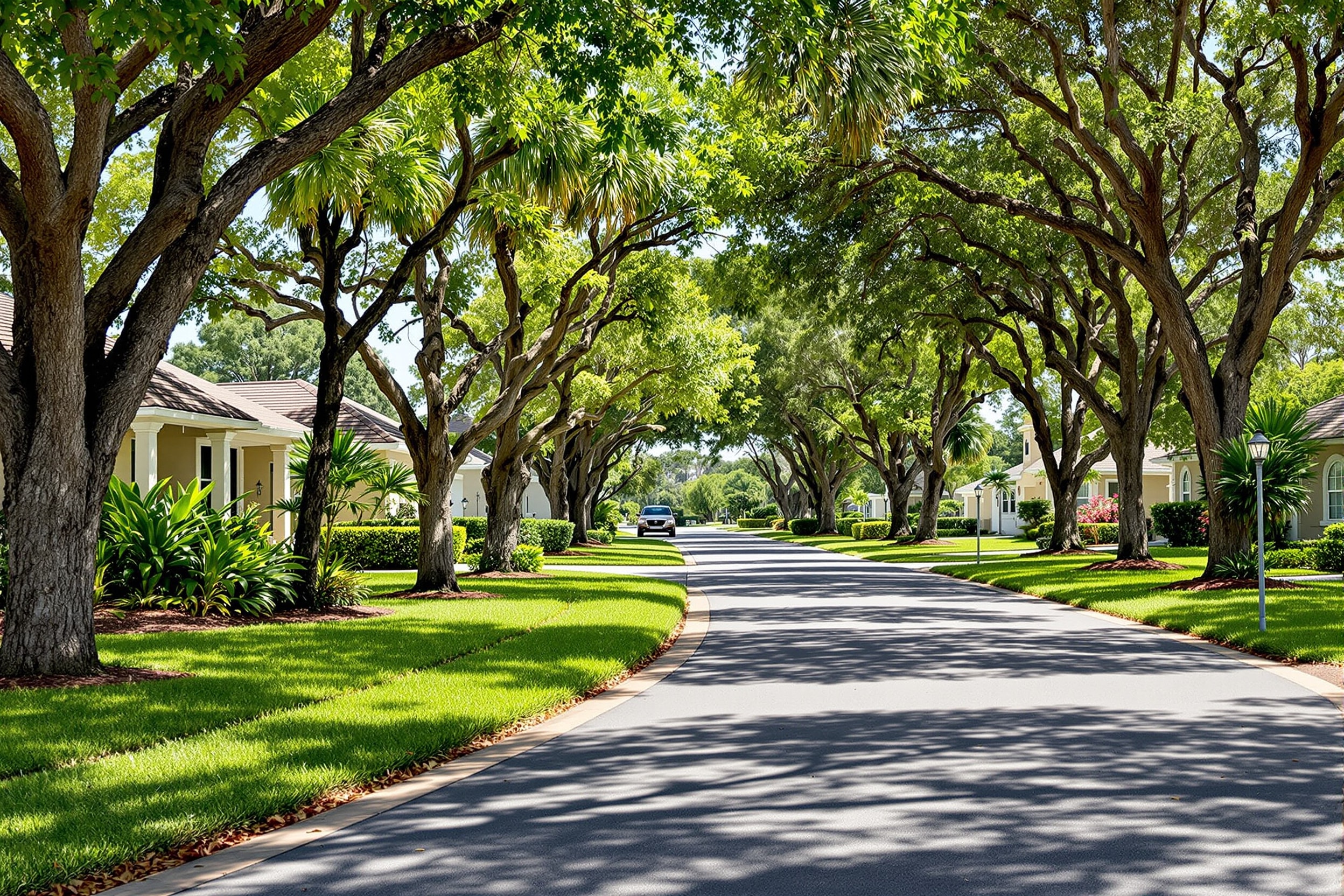 A tidy residential street of Florida single-family rental homes